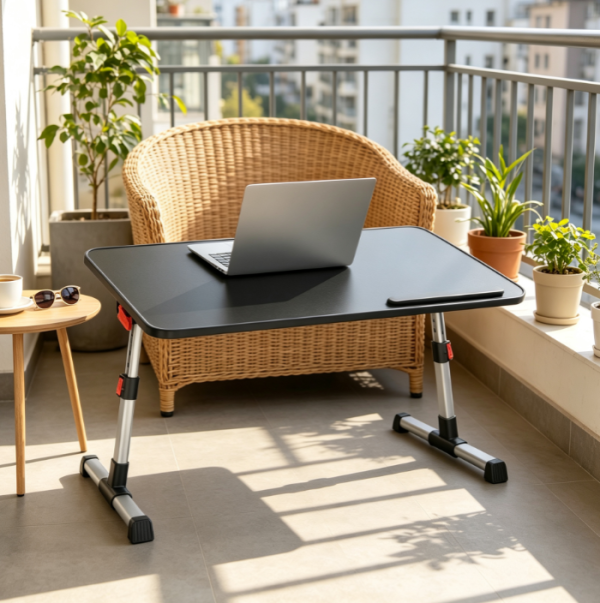 Height and Angle Adjustable Laptop Bed Desk with Cooling Fan, Lightweight and Foldable